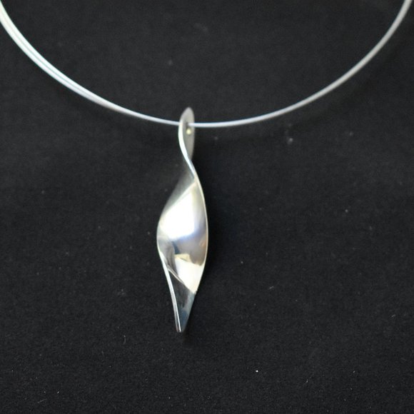 Silver Twist Necklace on Double Wire Chain - Picture 5 of 11